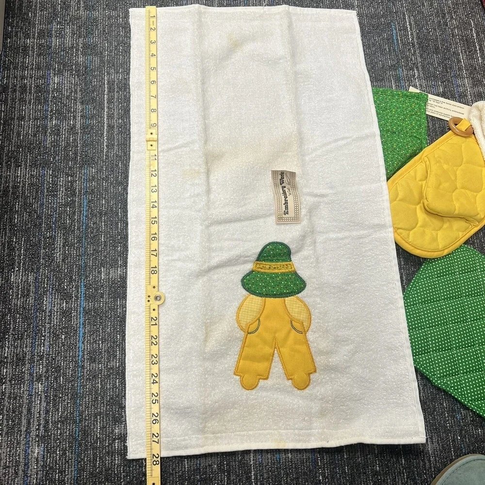Vtg CANNON  kitchen towel Sugar & Spice Farmer & Sun Bonnet Oven Mitt Pot Holder
